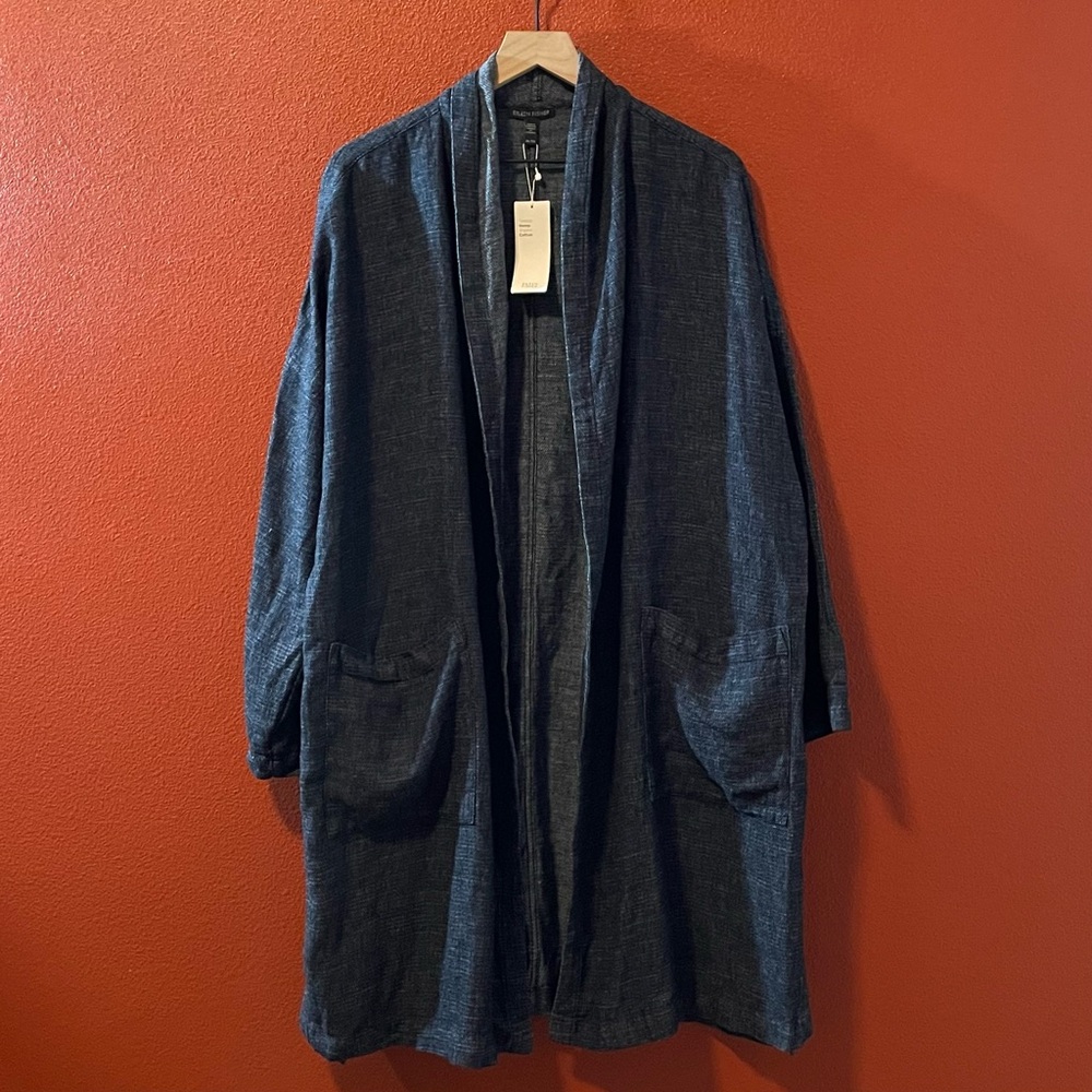 Eileen Fisher Women’s NWT Tweedy Hemp High‎ Collar Open Front Boxy Kimono Coat